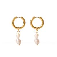 Freshwater Pearl Drop Earring, 314 Stainless Steel, with Freshwater Pearl, Vacuum Ion Plating, fashion jewelry & for woman 