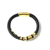 Pulsera de cuero , Partículas de acero, con cable de piel de vaca, Joyería & para hombre, dorado, longitud:aproximado 8.66 Inch, Vendido por UD