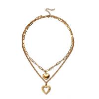 Collier de mode Multi couche, Acier inoxydable 304, avec 1.97inch chaînes de rallonge, coeur, Double couche & bijoux de mode & pour femme, plus de couleurs à choisir, 21mm,16mm Environ 15.75 pouce, Environ 17.72 pouce, Vendu par brin