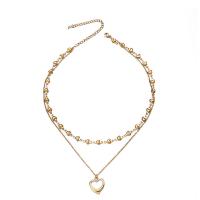 Collier de mode Multi couche, Acier inoxydable 304, avec 3.94inch chaînes de rallonge, coeur, Double couche & bijoux de mode & pour femme, plus de couleurs à choisir Environ 13.78 pouce, Environ 15.75 pouce, Vendu par brin