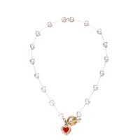 Collier de perles en plastique, Acier inoxydable 304, avec cristal & perle de plastique, coeur, bijoux de mode & pour femme & émail, doré, 8mm,15*18mm Environ 17.72 pouce, Vendu par brin