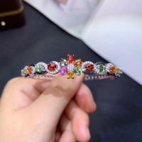 Rhinestone Brass Bracelets, Flower, platinum plated, for woman & with rhinestone, 60mm 