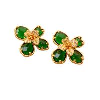 Rhinestone Brass Stud Earring, Flower, 18K gold plated, for woman & with rhinestone 