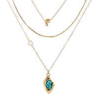 Collier de mode Multi couche, alliage de zinc, avec turquoise, plaqué de couleur d'or KC, bijoux de mode & multicouche & pour femme Environ 19.69 pouce, Vendu par PC