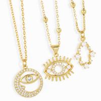 Evil Eye Jewelry Necklace, Brass, with Plastic Pearl, with 5cm extender chain, 18K gold plated & micro pave cubic zirconia & for woman & hollow Approx 45 cm 