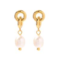 Freshwater Pearl Drop Earring, 314 Stainless Steel, with Freshwater Pearl, Vacuum Ion Plating, fashion jewelry & for woman 