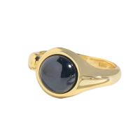 Anillo de Plata Ley, plata de ley 925, con Ágata negra, Esférico, 18K chapado en oro, Estilo coreano & ajustable & para mujer, 10.5mm, tamaño:6, Vendido por UD