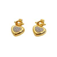 Boucle d'oreille goutte laiton strass, coeur, Plaqué d'or 18K, pour femme & avec strass Vendu par paire