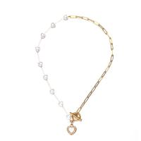 Collier de perles en plastique, Acier inoxydable 304, avec cristal & perle de plastique, coeur, bijoux de mode & pour femme & émail, doré Environ 17.72 pouce, Vendu par brin