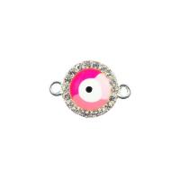 Zinc Alloy Evil Eye Pendant, platinum color plated, DIY & enamel & with rhinestone & double-hole 