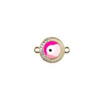 Zinc Alloy Evil Eye Pendant, gold color plated, DIY & enamel & with rhinestone & double-hole 