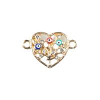 Zinc Alloy Evil Eye Pendant, Heart, gold color plated, DIY & evil eye pattern & enamel & with rhinestone & double-hole 