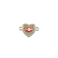 Zinc Alloy Evil Eye Pendant, Heart, gold color plated, DIY & evil eye pattern & enamel & with rhinestone & double-hole 