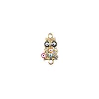 Zinc Alloy Evil Eye Pendant, Owl, gold color plated, DIY & evil eye pattern & enamel & with rhinestone & double-hole 