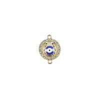 Zinc Alloy Evil Eye Pendant, gold color plated, DIY & enamel & with rhinestone & double-hole 