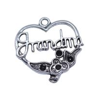 Zinc Alloy Pendant Rhinestone Setting, Heart, antique silver color plated, vintage & DIY & hollow 