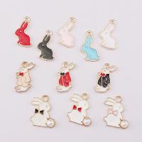 Zinc Alloy Enamel Pendants, with Plastic Pearl, Rabbit, gold color plated, DIY Approx 