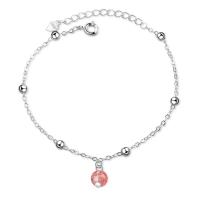 Pulseras de latón, metal, con Strawberry cuarzo, con 3.6cm extender cadena, Esférico, chapado en color de platina, Joyería & para mujer, color de platina, 6mm, longitud:16 cm, Vendido por UD