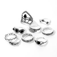 Zink-Legierung Ring Set, Zinklegierung, silberfarben plattiert, 9-Stück & Modeschmuck & für Frau & mit Strass, zwei verschiedenfarbige, verkauft von setzen