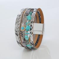 PU Leather Cord Bracelets, with turquoise & Zinc Alloy, Feather, plated, vintage & Bohemian style & Unisex 25mm .5 cm 