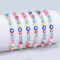 Conector de joyería de mal de ojo, Cordón de nudo, con Arcilla polimero & aleación de zinc, hecho a mano, patrón de malvado de ojo & ajustable, multicolor, longitud:aproximado 9-34 cm, Vendido por UD