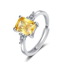 Anneau de cuivre de Zircon, laiton, avec zircon cubique, rectangle, Placage de couleur platine, Réglable & pour femme, Jaune, 8mm, Diamètre inté Environ 16mm, Vendu par PC