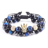 Pulsera de Piedras Preciosas, Ojo de tigre, con Piedra Abrazine & aleación de zinc, Corona, Doble capa & unisexo & con diamantes de imitación, más colores para la opción, longitud:aproximado 7.5-11 Inch, Vendido por UD