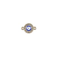 Zinc Alloy Evil Eye Pendant, gold color plated, DIY & evil eye pattern & enamel & with rhinestone & double-hole 