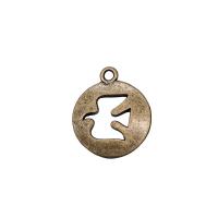 Pendentifs animaux en alliage de zinc, Plat rond, Plaqué de couleur de bronze antique, Vintage & DIY & creux, 15mm, Vendu par PC