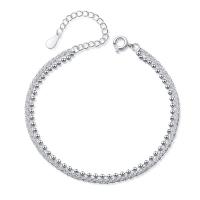 Pulseras de latón, metal, con 5cm extender cadena, chapado en color de plata, Doble capa & Joyería & para mujer, plateado, longitud:16 cm, Vendido por UD