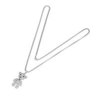 Chaîne en alliage de zinc de fer Collier Pull, avec Acier titane, ours, Mignon & unisexe & avec strass, argent Environ 70 cm, Vendu par PC