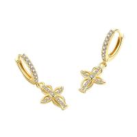 Rhinestone Brass Drop Earring, Cross, plated, Korean style & for woman & with rhinestone 