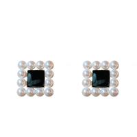 Boucle d'oreille en alliage de zinc en plastique perle, avec perle de plastique, cadre, Placage de couleur d'or, bijoux de mode & pour femme Vendu par paire