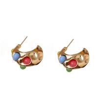 Resin Zinc Alloy Earring, with Resin, gold color plated, fashion jewelry & for woman 