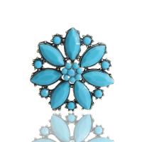 Broche de diamantes de imitación de la aleación de Zinc, Flor, chapado en color dorado, para mujer & con diamantes de imitación & hueco, azul, 39x40mm, Vendido por UD