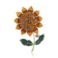 Broche de diamantes de imitación de la aleación de Zinc, Girasol, chapado en color dorado, para mujer & esmalte & con diamantes de imitación, amarillo, 25x40mm, Vendido por UD