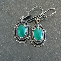 Boucle d'oreille en demi-gemme , alliage de zinc, avec Calcédoine verte, Plaqué de couleur d'argent, Vintage & pour femme Vendu par paire