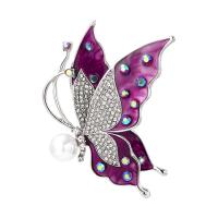 Broche de diamantes de imitación de la aleación de Zinc, con Perlas plásticas, Mariposa, para mujer & esmalte & con diamantes de imitación, 48x63mm, Vendido por UD