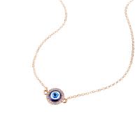 Collier Evil Eye bijoux, alliage de zinc, avec résine, avec 2inch chaînes de rallonge, Mauvais œil, Placage, Chaîne transversale & pour femme & avec strass, plus de couleurs à choisir Environ 18 pouce, Vendu par PC