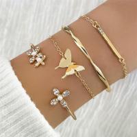 Moda pulseras de la aleación de Zinc, con Perlas plásticas, con 1.97inch extender cadena, chapado en color dorado, 4 piezas & Joyería & para mujer & con diamantes de imitación, longitud:aproximado 7.28 Inch, Vendido por Set