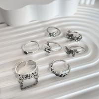 Zink-Legierung Ring Set, Zinklegierung, mit Kunststoff Perlen, silberfarben plattiert, 7 Stück & Modeschmuck & für Frau & Emaille & mit Strass, verkauft von setzen