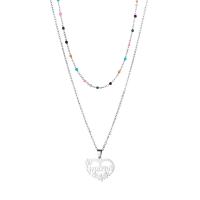 Collier de mode Multi couche, Acier inoxydable 304, avec 1.97inch chaînes de rallonge, coeur, poli, Double couche & bijoux de mode & pour femme, couleur originale Environ 17.72 pouce, Environ 14.96 pouce, Vendu par PC