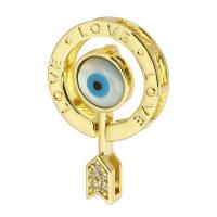 Fashion Evil Eye Pendant, Brass, with Resin, gold color plated, fashion jewelry & DIY & evil eye pattern & micro pave cubic zirconia & enamel, golden, 30mm Approx 4mm 