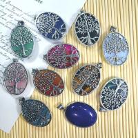 Gemstone Zinc Alloy Pendants, with Zinc Alloy, Oval, silver color plated, Unisex 