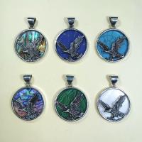 Gemstone Zinc Alloy Pendants, with Zinc Alloy, Flat Round, silver color plated, Unisex 