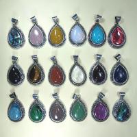 Gemstone Zinc Alloy Pendants, with Zinc Alloy, Teardrop, silver color plated, Unisex 