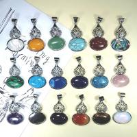 Gemstone Zinc Alloy Pendants, with Zinc Alloy, Calabash, silver color plated, Unisex 