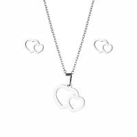 Fashion Stainless Steel Jewelry Sets, 304 Stainless Steel, Stud Earring & necklace, Heart, 2 pieces & fashion jewelry & for woman, silver color Approx 17.72 Inch 