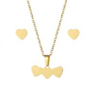 Fashion Stainless Steel Jewelry Sets, 304 Stainless Steel, Stud Earring & necklace, Heart, 2 pieces & fashion jewelry & for woman, golden Approx 17.72 Inch 