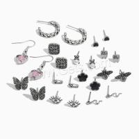 Boucle d'oreille en alliage de zinc en plastique perle, avec perle de plastique, Placage de couleur argentée, 12 pièces & bijoux de mode & pour femme & émail & avec strass, Vendu par fixé